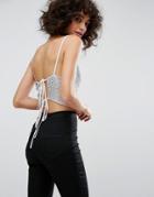 Asos Cropped Sequin Cami Top With Tie Back - Silver