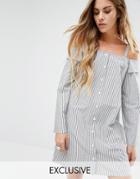 Reclamed Vintage Off Shoulder Shirt Dress - Gray