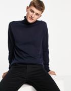 Asos Design Cotton Knit Roll Neck Sweater In Navy