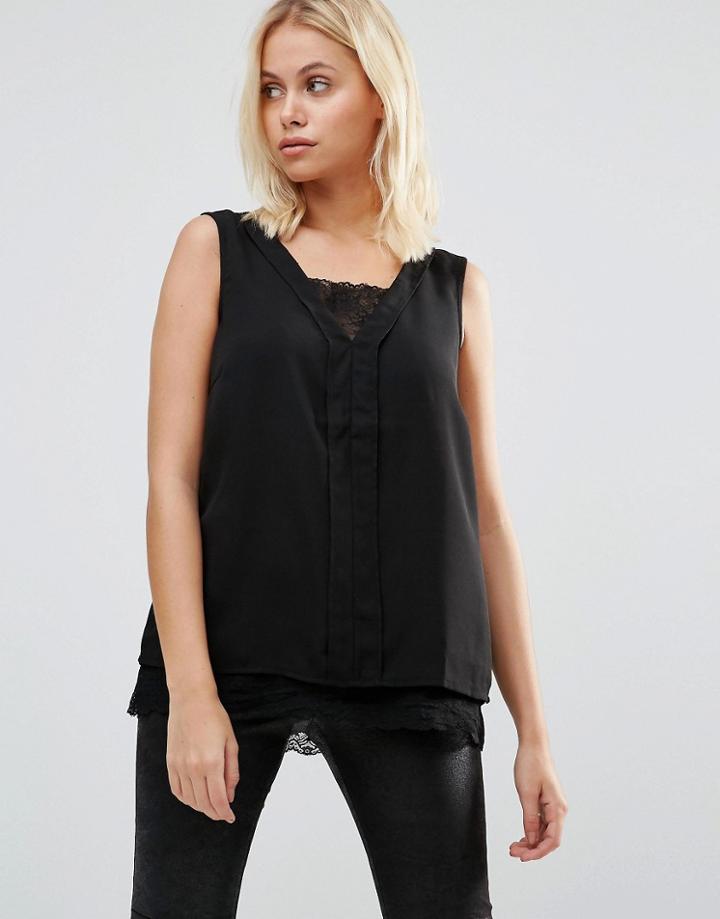 B.young Lace Hem Sleevless Top - Black