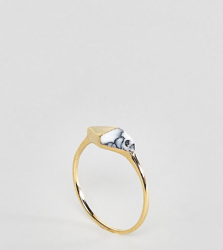 Asos Gold Plated Sterling Silver Faux Marble Stone Ring - Gold