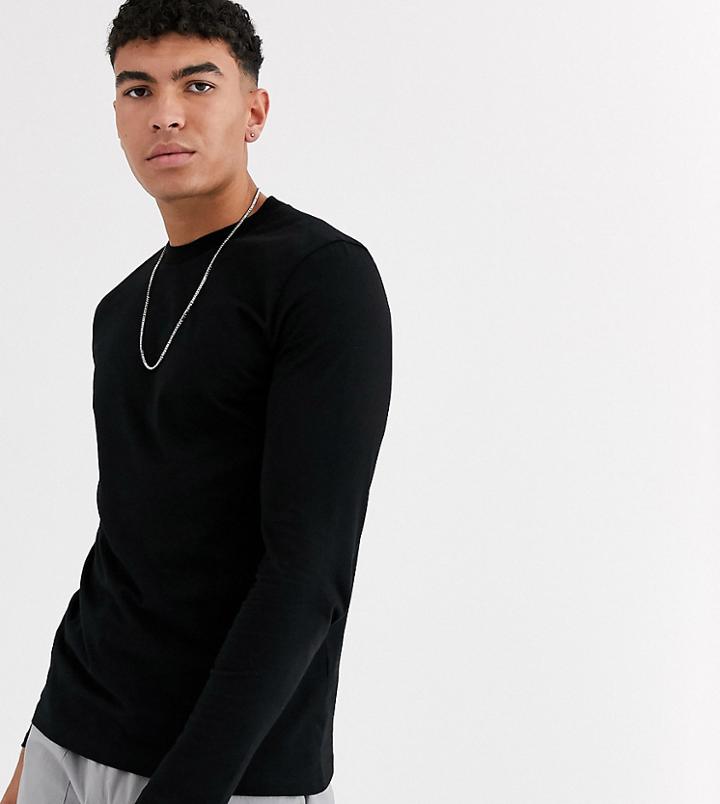 Asos Design Tall Long Sleeve T-shirt With Crew Neck In Black
