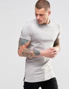 Asos Longline Muscle T-shirt With Side Zips In Gray - Dim Gray