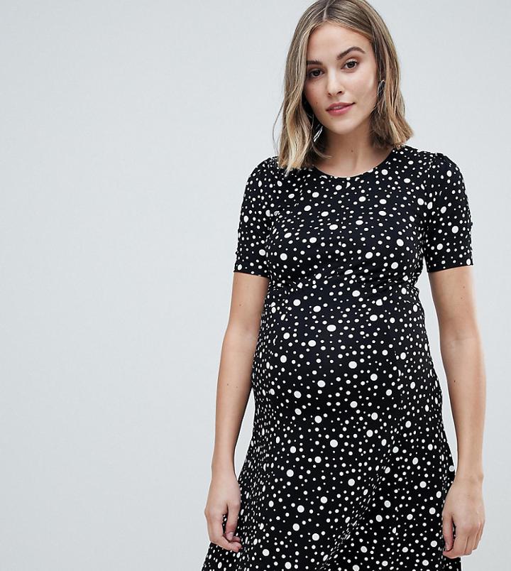 Asos Design Maternity Ultimate Mini Tea Dress In Polka Dot - Multi