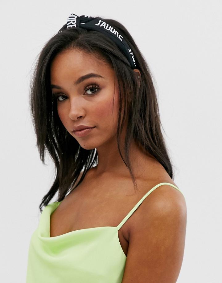 Asos Design Knot Headband With J'adore Slogan-black