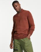 Asos Design Lambswool Half Zip Sweater In Brown