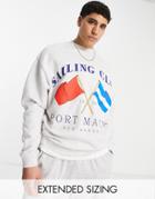 Asos Design Oversized Sweatshirt In White Heather With Retro Collegiate Print