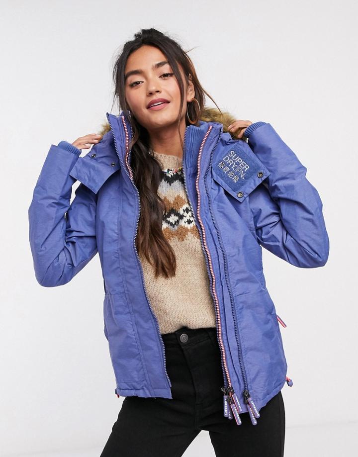 Superdry Hooded Fur Sherpa Wind Attacker Jacket In Gray Marl-blue