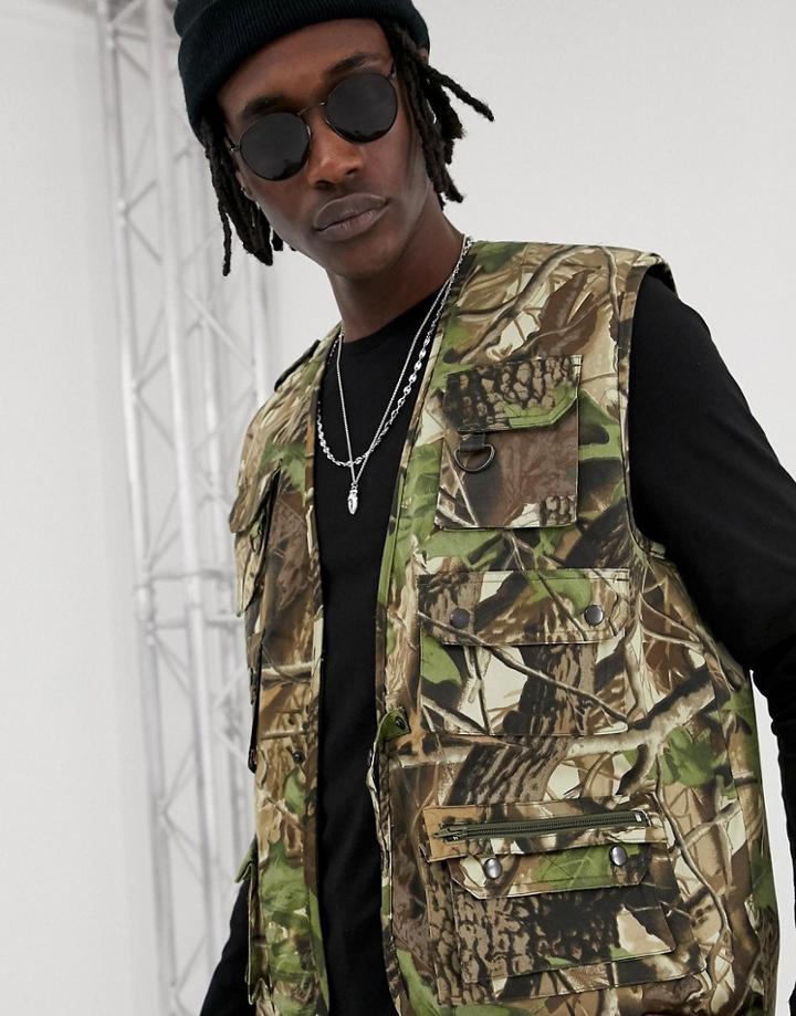 Reclaimed Vintage Revived Leaf Camo Vest - Multi