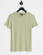 Asos Design Muscle T-shirt In Beige Knit Rib-neutral