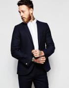 Heart & Dagger Textured Blazer In Skinny Fit With Gold Button - Navy