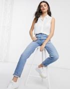 Asos Design Sleeveless Soft Shirt In Ivory-white