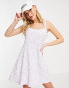Cotton: On Strappy Button Up Dress In Lilac Floral-multi