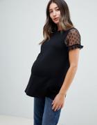 Asos Design Maternity T-shirt With Dobby Ruffle Sleeve - Black