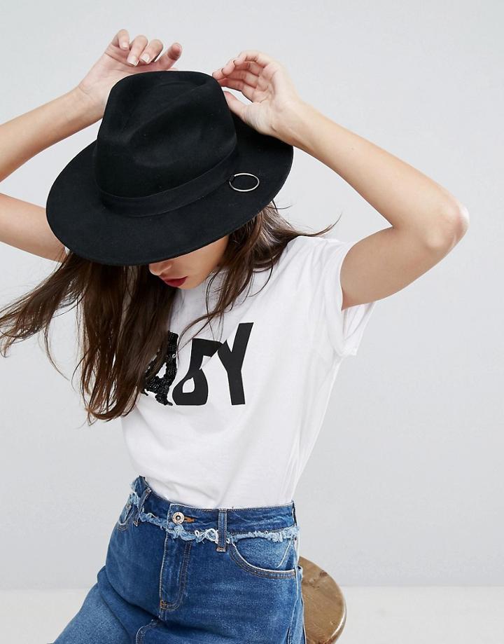 Asos Ring Felt Panama Hat With Size Adjuster - Black