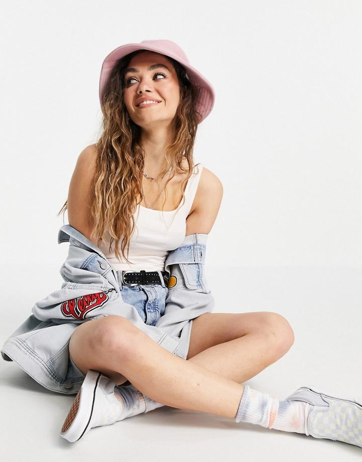 Topshop Sqaure Neck Rib Tank Top In Pale Pink