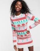 Brave Soul Christmas Sweater Dress In Snowman Jacquard-red