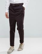Asos Drop Crotch Tapered Smart Pants With Heavy Turn Up In Burgundy - Red