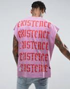 Asos Super Oversized Sleeveless T-shirt With Back Print And Rip And Repair - Purple