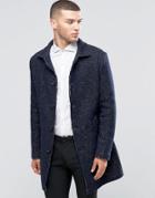 Sisley Overcoat In Contrast Stitch - Navy