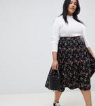 Influence Plus Pleated Midi Skirt In Floral And Star Print - Black