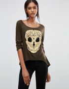 Jasmine T-shirt With Embroidered Skull - Navy