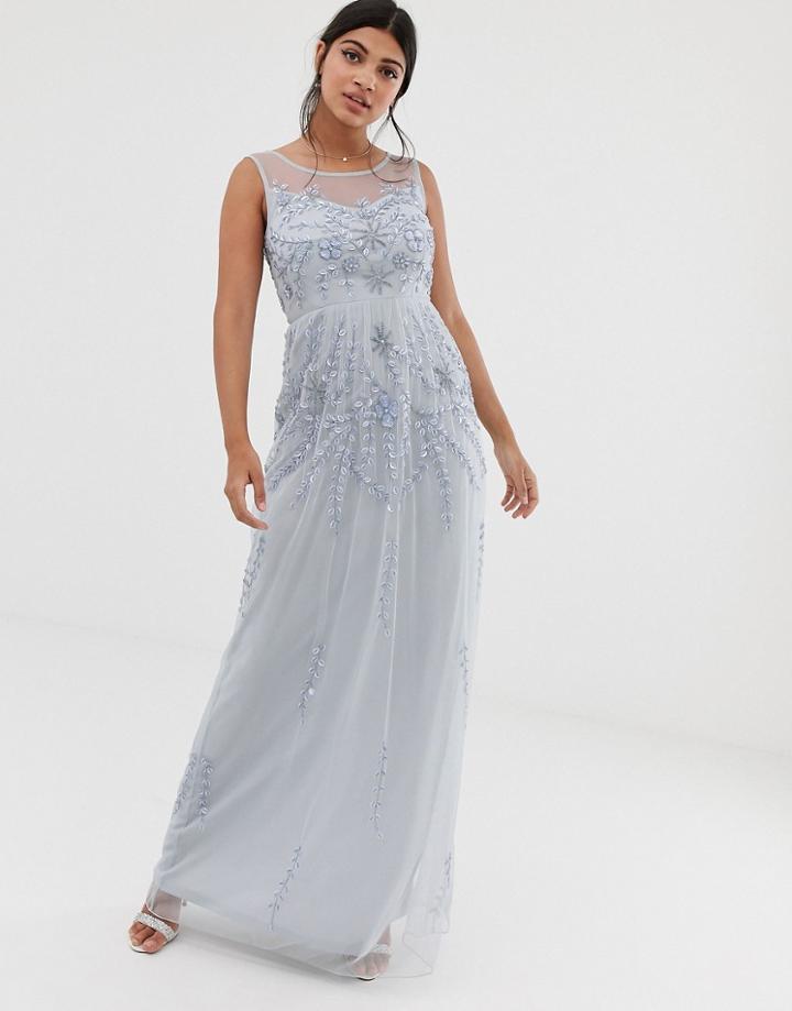 Amelia Rose Embellished Sleeveless Maxi Dress In Soft Blue - Blue