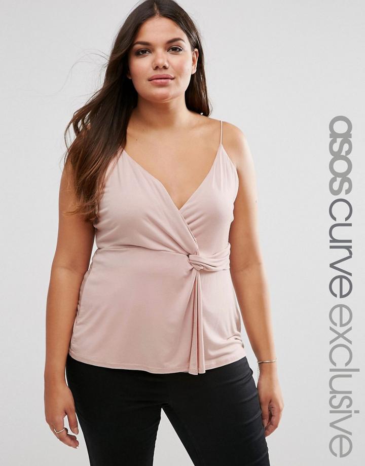 Asos Curve Long Line Cami Top With Knot Waist - Pink