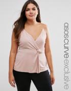 Asos Curve Long Line Cami Top With Knot Waist - Pink