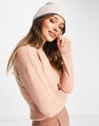 Vila Lightweight Fluffy Knit Sweater With Ribbed Waist In Peach-orange