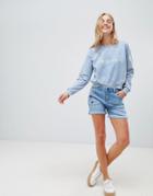 Brooklyn Supply Co Denim Shorts With Turn Up And Star Embroidery-blue