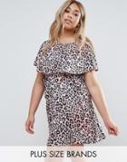 Club L Plus Leopard Dress With Tie Waist - Multi
