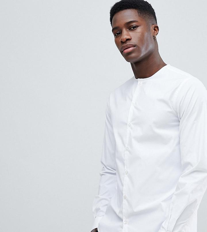 Noak Skinny Collarless Shirt - White