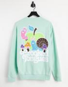 Crooked Tongues Sweatshirt With Apple Back Print In Light Blue-green