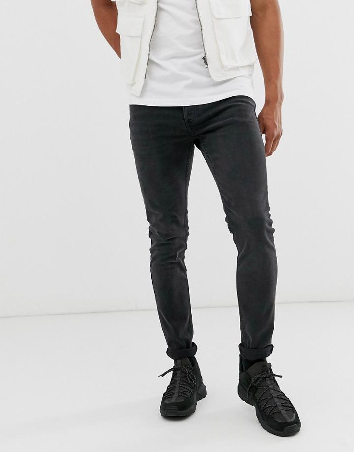 Topman Stretch Skinny Jeans In Washed Black