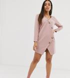 Asos Design Petite Asymmetric Shift Mini Dress With Tortoiseshell Buttons-pink