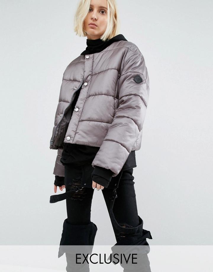 Puffa Oversized Collarless Padded Jacket In Luxe Fabric - Stone
