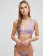 Asos Mix And Match Deep Band Plunge Bikini Top In Rib - Purple