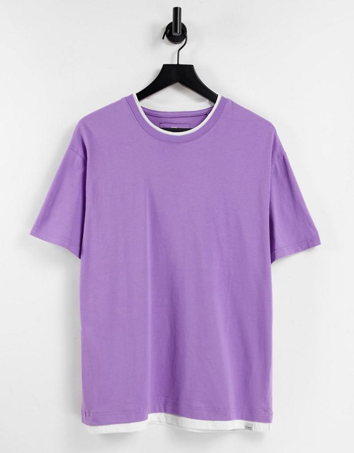 Pull & Bear Layerd Hem T-shirt In Lilac-purple