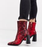 Co Wren Wide Fit Block Heeled Boots In Snake-red