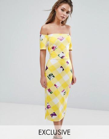 True Violet Bardot Midi Dress - Multi
