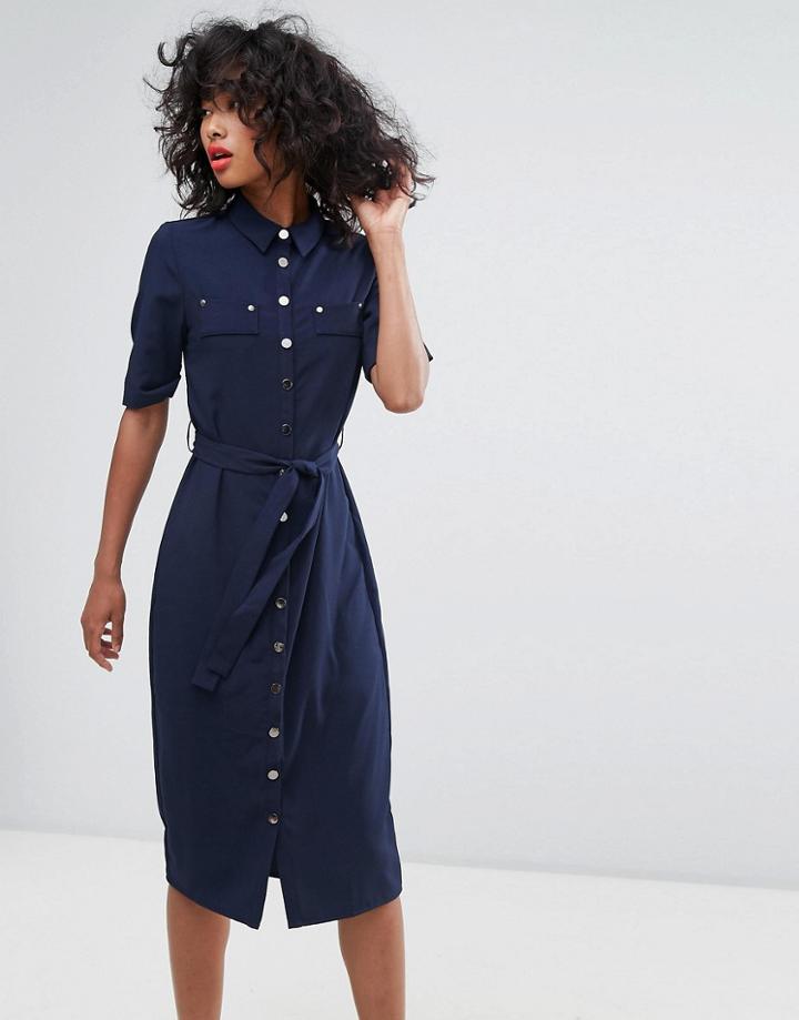 Liquorish Midi Shirt Dress - Navy