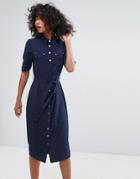 Liquorish Midi Shirt Dress - Navy