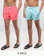 Asos Swim Shorts 2 Pack In Blue & Pink Short Length Save - Multi
