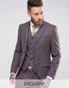 Heart & Dagger Slim Suit Jacket In Check - Red