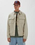 Pull & Bear Faux Suede Trucker Jacket In Stone-neutral