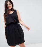 Asos Curve Casual Chuck On Mini Sundress In Grid Texture - Black