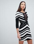 Forever Unique 3/4 Sleeve Monochrome Mini Dress - Black