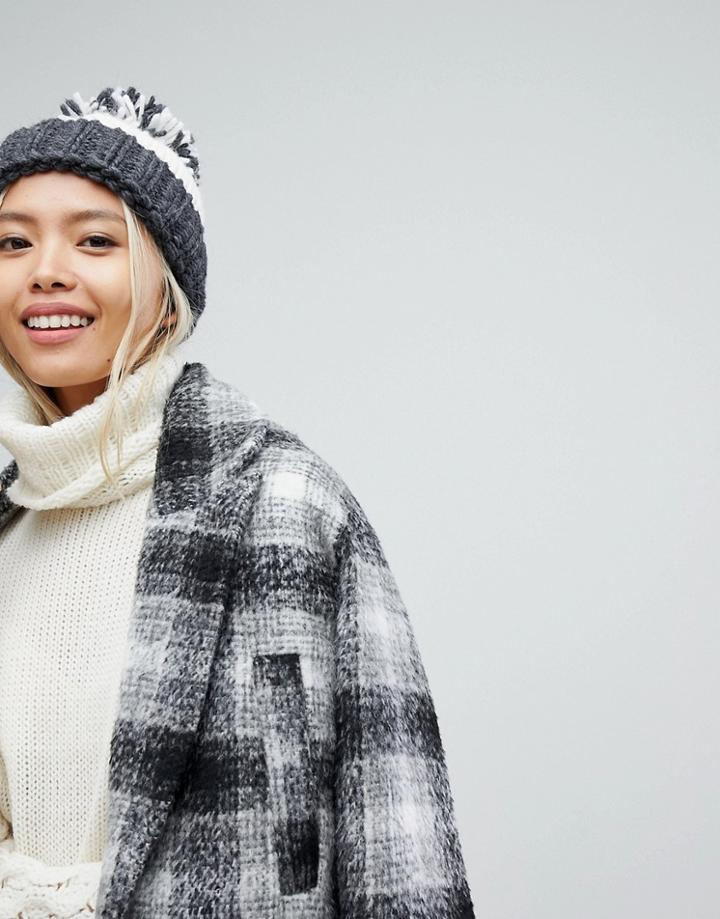 Helene Berman Turn Up Beanie With Oversized Pom Pom In White - White