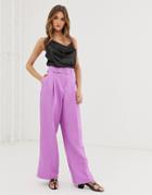 Asos Design Belted Wide Leg Pants - Purple